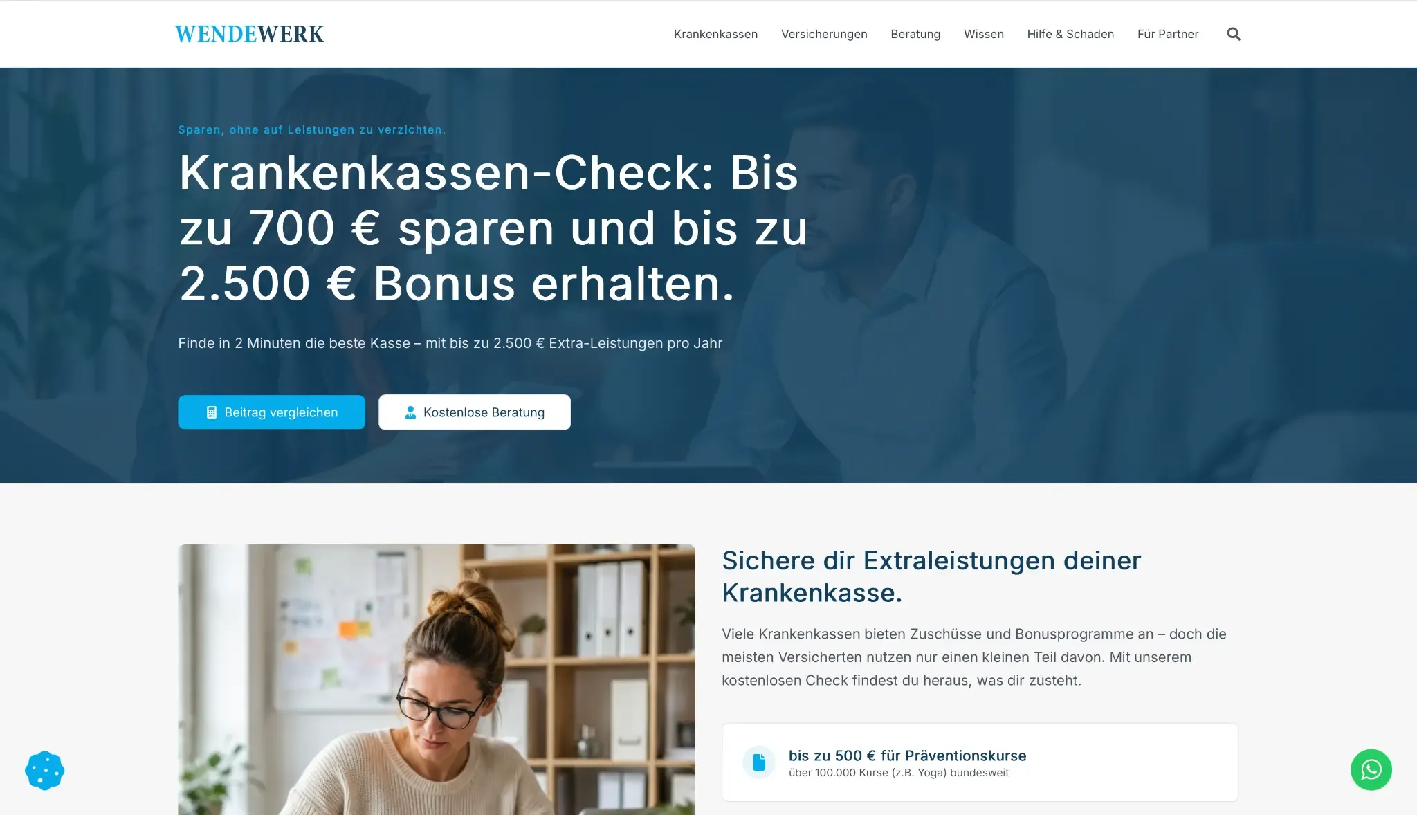 Wendewerk-Startseite mit Krankenkassen-Check