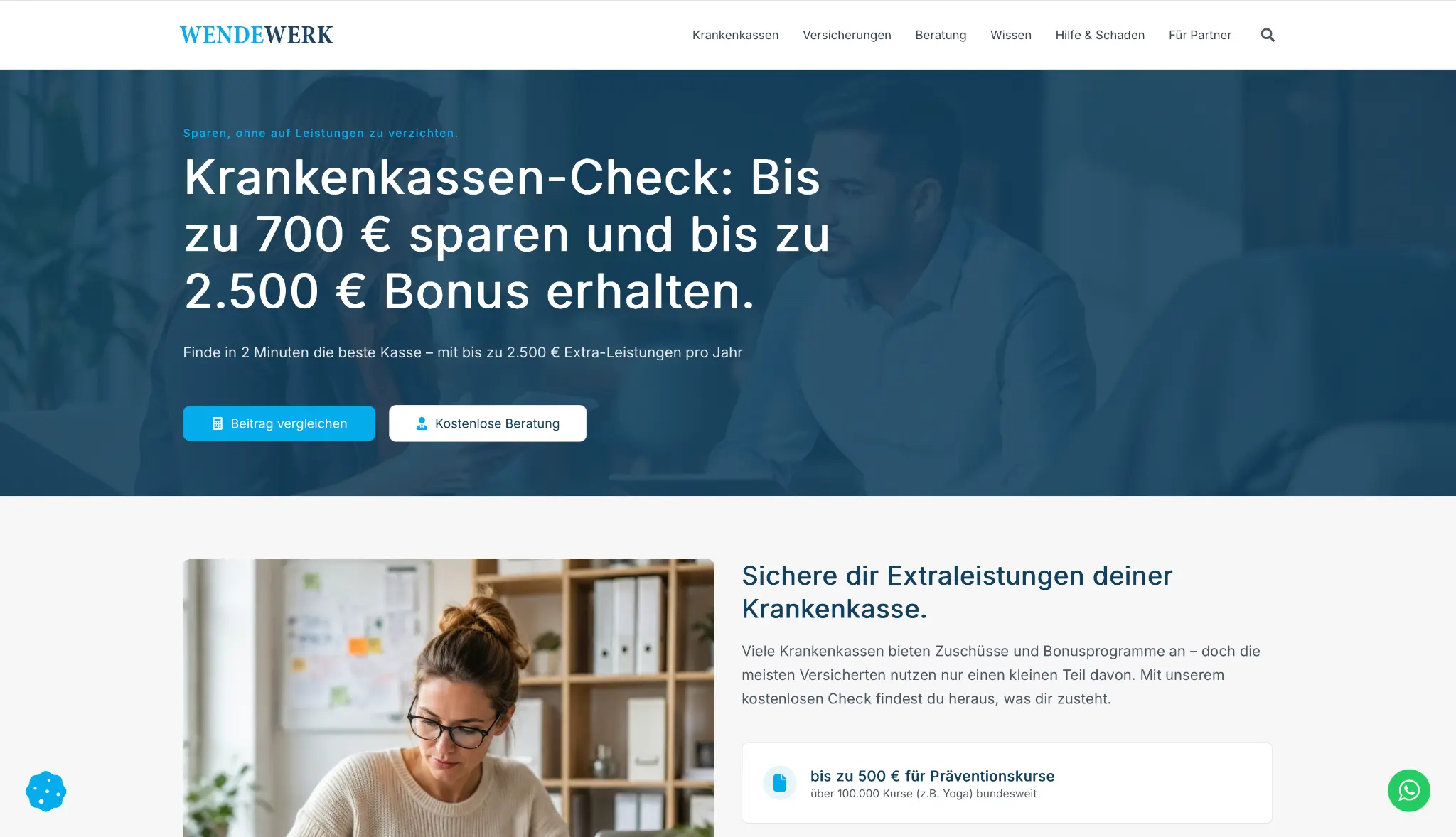 Wendewerk-Startseite mit Krankenkassen-Check