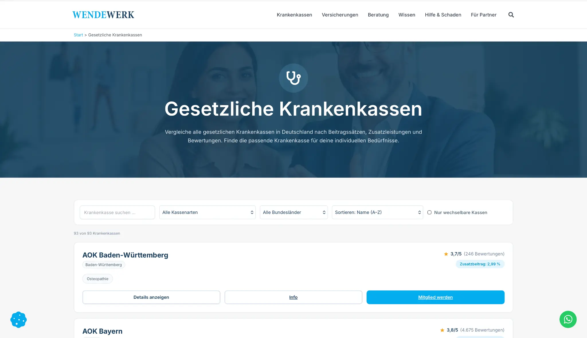 Wendewerk-Vergleichsseite für gesetzliche Krankenkassen